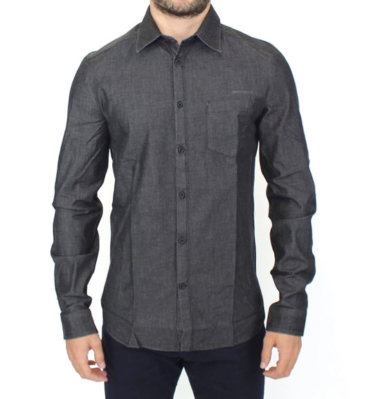 Chemise en jean délavé gris stretch en coton casual Ermanno Scervino