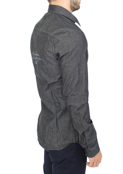 Chemise en jean délavé gris stretch en coton casual Ermanno Scervino