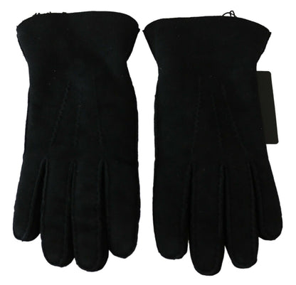 Gants de moto en cuir noir Dolce & Gabbana