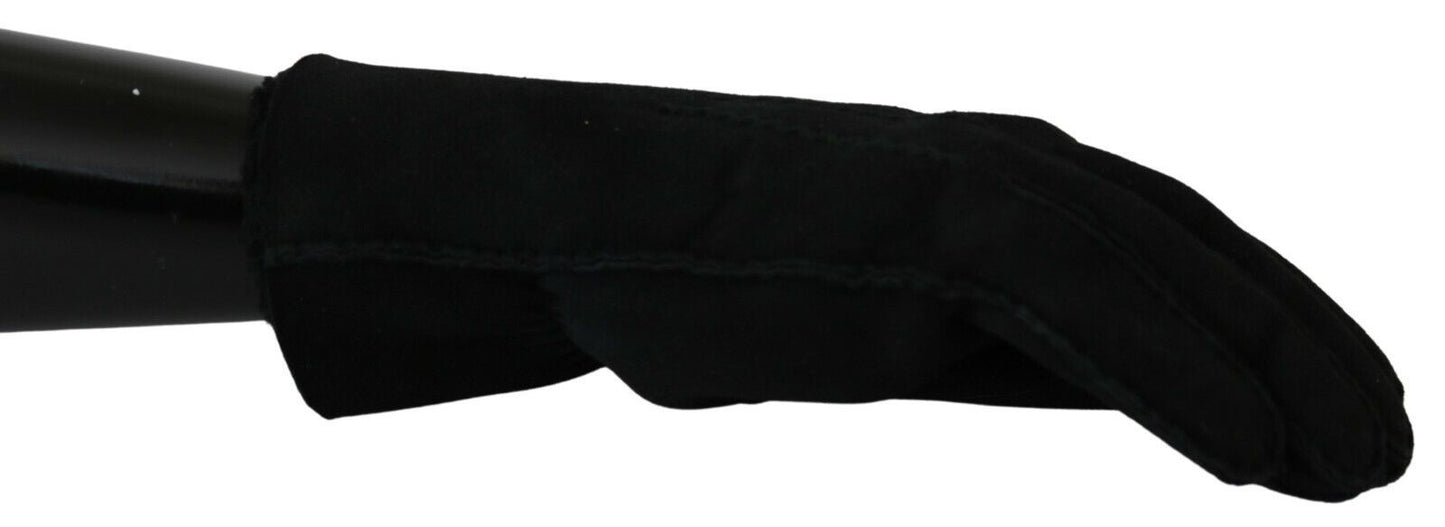 Gants de moto en cuir noir Dolce & Gabbana