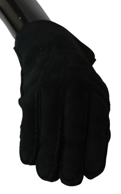 Gants de moto en cuir noir Dolce & Gabbana