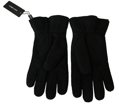 Gants de moto en cuir noir Dolce & Gabbana