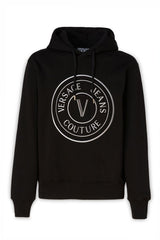 Superbe sweat-shirt en coton noir à capuche de Versace Jeans