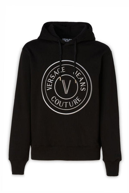 Superbe sweat-shirt en coton noir à capuche de Versace Jeans