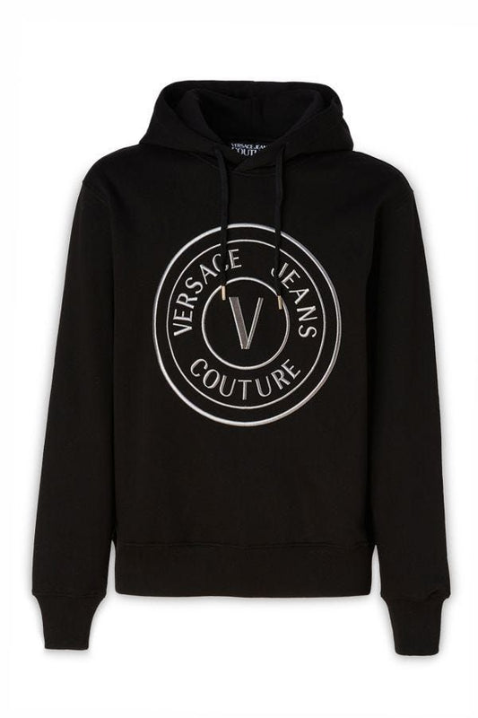Superbe sweat-shirt en coton noir à capuche de Versace Jeans