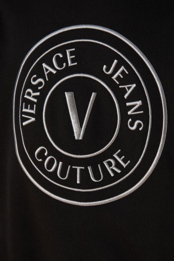 Superbe sweat-shirt en coton noir à capuche de Versace Jeans