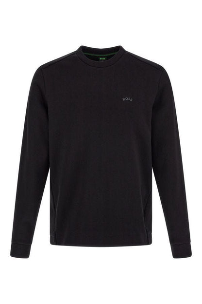 Sweat-shirt en coton noir à col rond, élégant, Hugo Boss