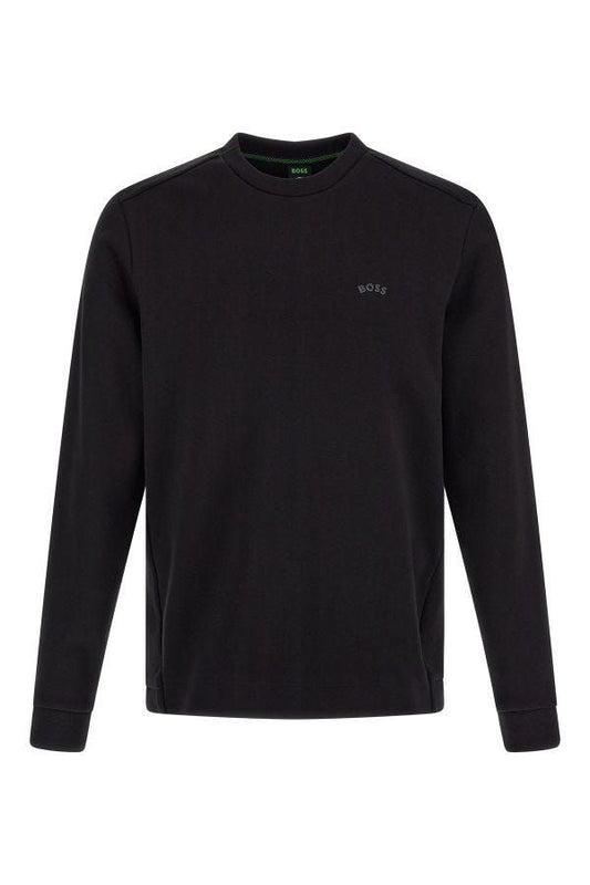 Sweat-shirt en coton noir à col rond, élégant, Hugo Boss