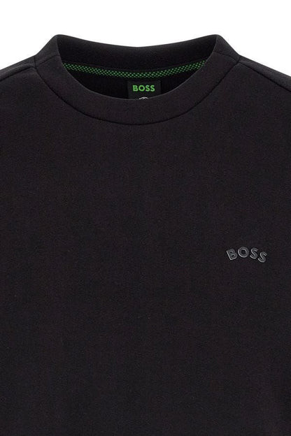 Sweat-shirt en coton noir à col rond, élégant, Hugo Boss