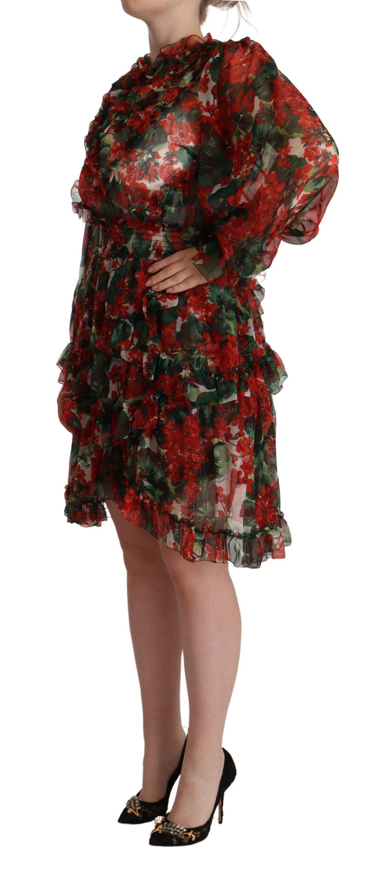 Dolce & Gabbana Robe Maxi Longue Fleurie Multicolore Rouge en Soie