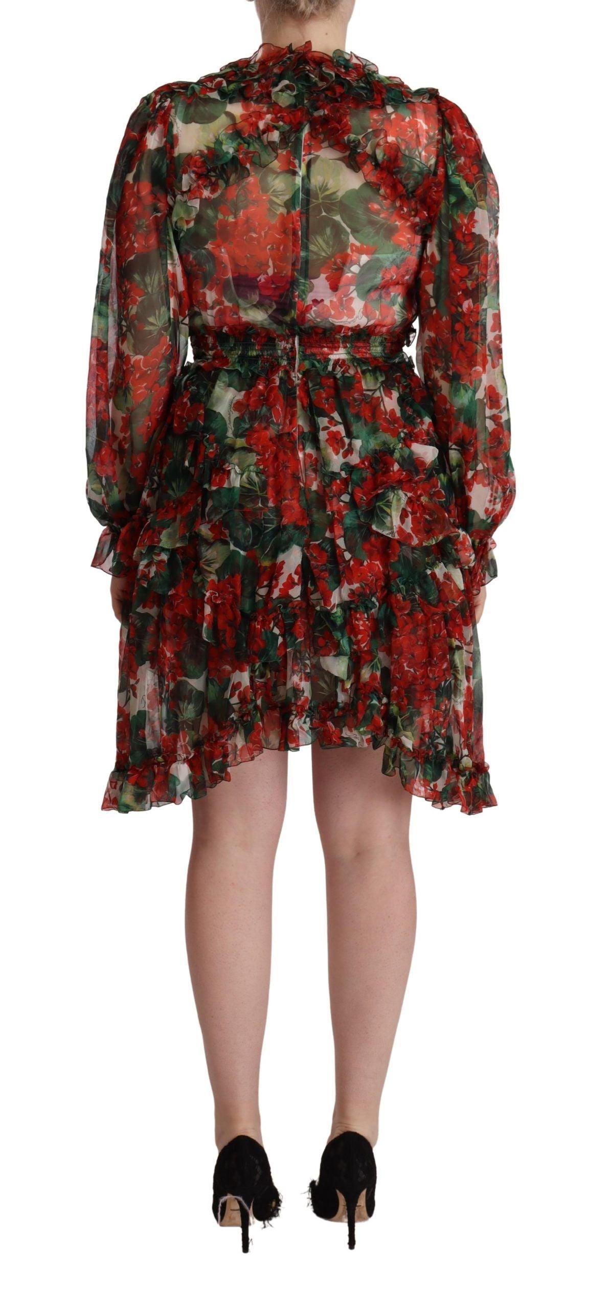 Dolce & Gabbana Robe Maxi Longue Fleurie Multicolore Rouge en Soie
