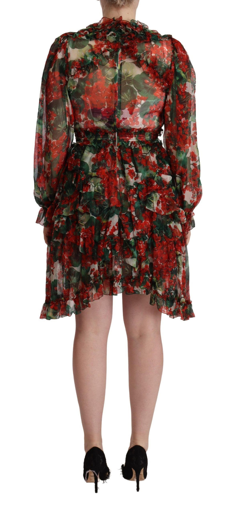 Dolce & Gabbana Robe Maxi Longue Fleurie Multicolore Rouge en Soie
