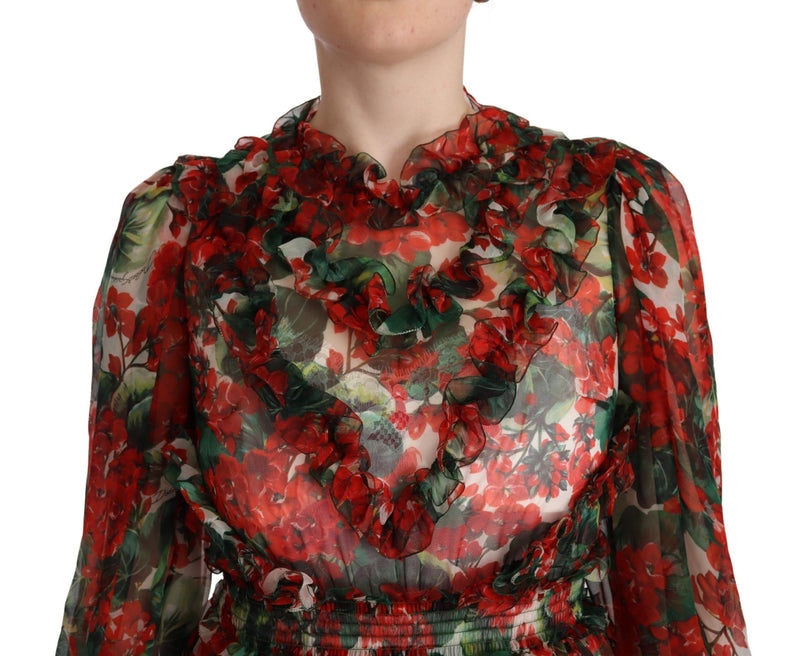Dolce & Gabbana Robe Maxi Longue Fleurie Multicolore Rouge en Soie