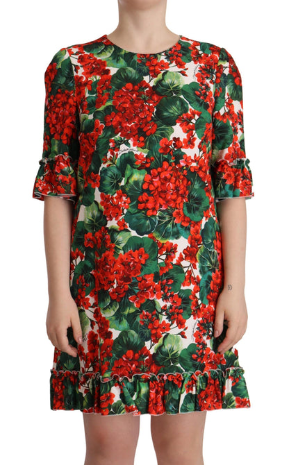 Robe chemise à motifs floraux rouges multicolores Dolce & Gabbana