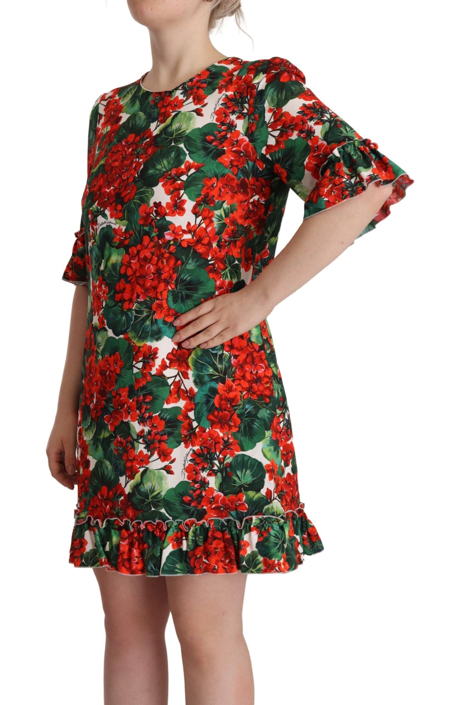 Robe chemise à motifs floraux rouges multicolores Dolce & Gabbana