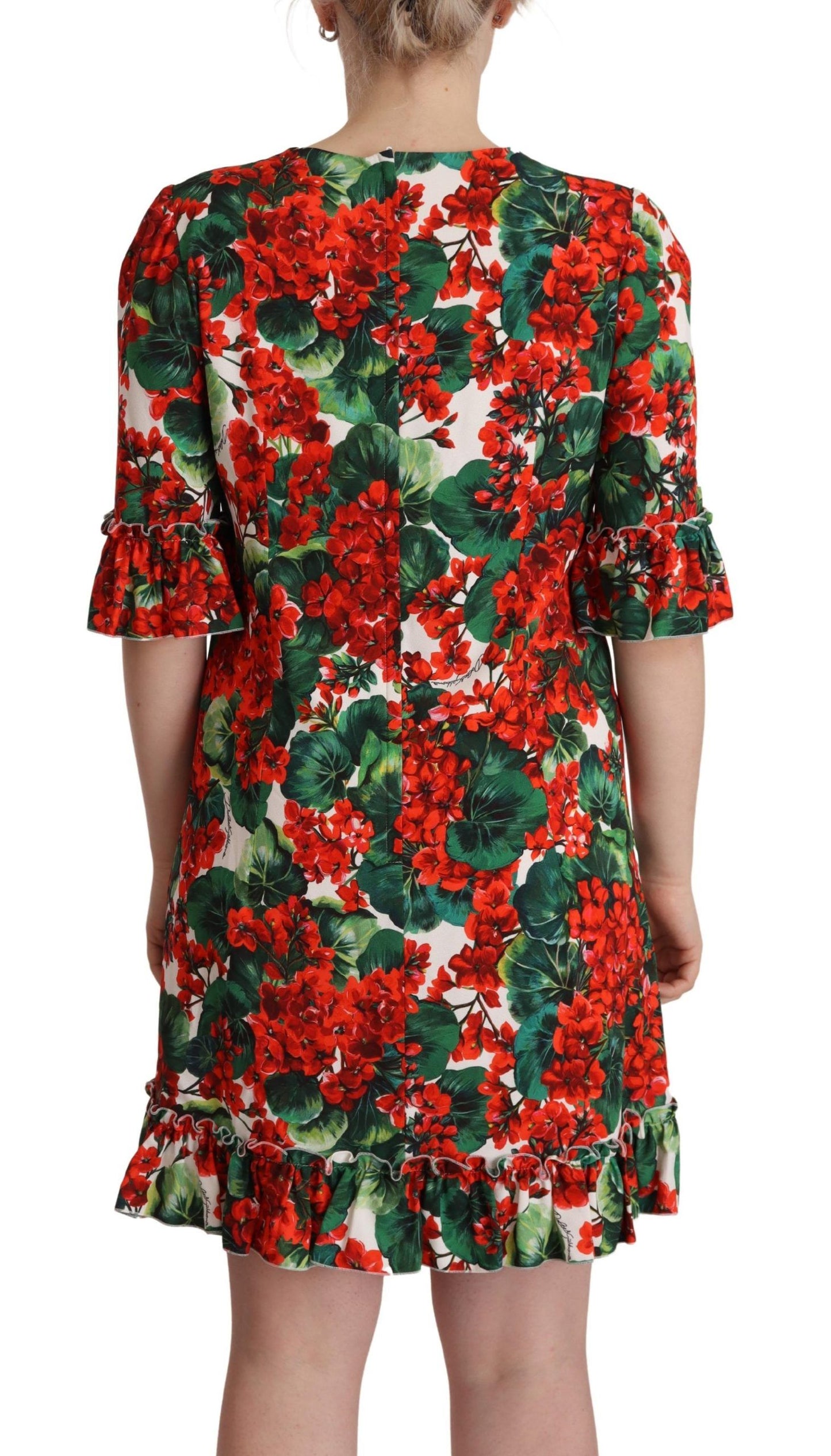Robe chemise à motifs floraux rouges multicolores Dolce & Gabbana