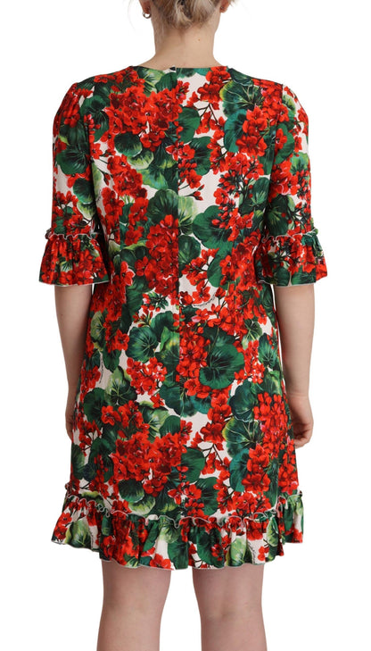 Robe chemise à motifs floraux rouges multicolores Dolce & Gabbana