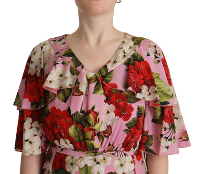 Robe longue en soie extensible à imprimé floral rose de Dolce & Gabbana
