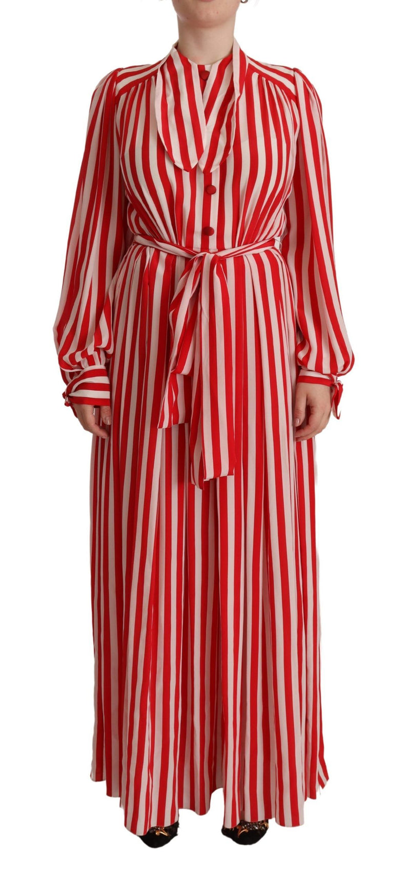 Robe Maxi A-Line en Soie Rouge et Blanche Dolce & Gabbana