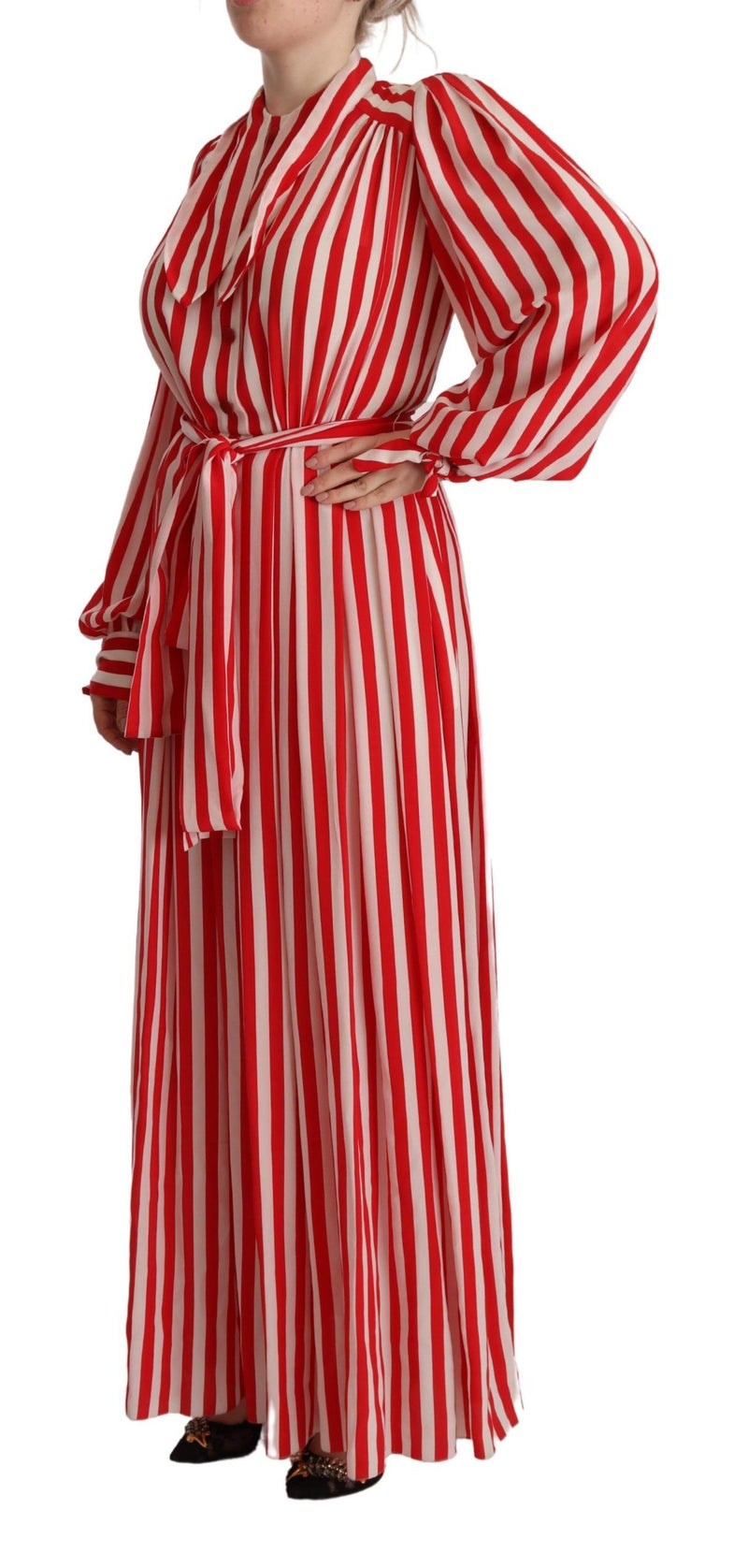 Robe Maxi A-Line en Soie Rouge et Blanche Dolce & Gabbana
