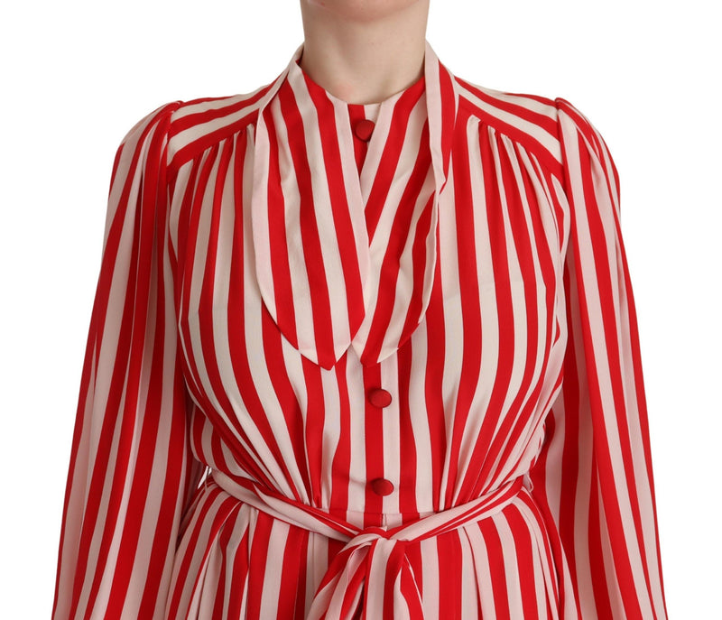 Robe Maxi A-Line en Soie Rouge et Blanche Dolce & Gabbana