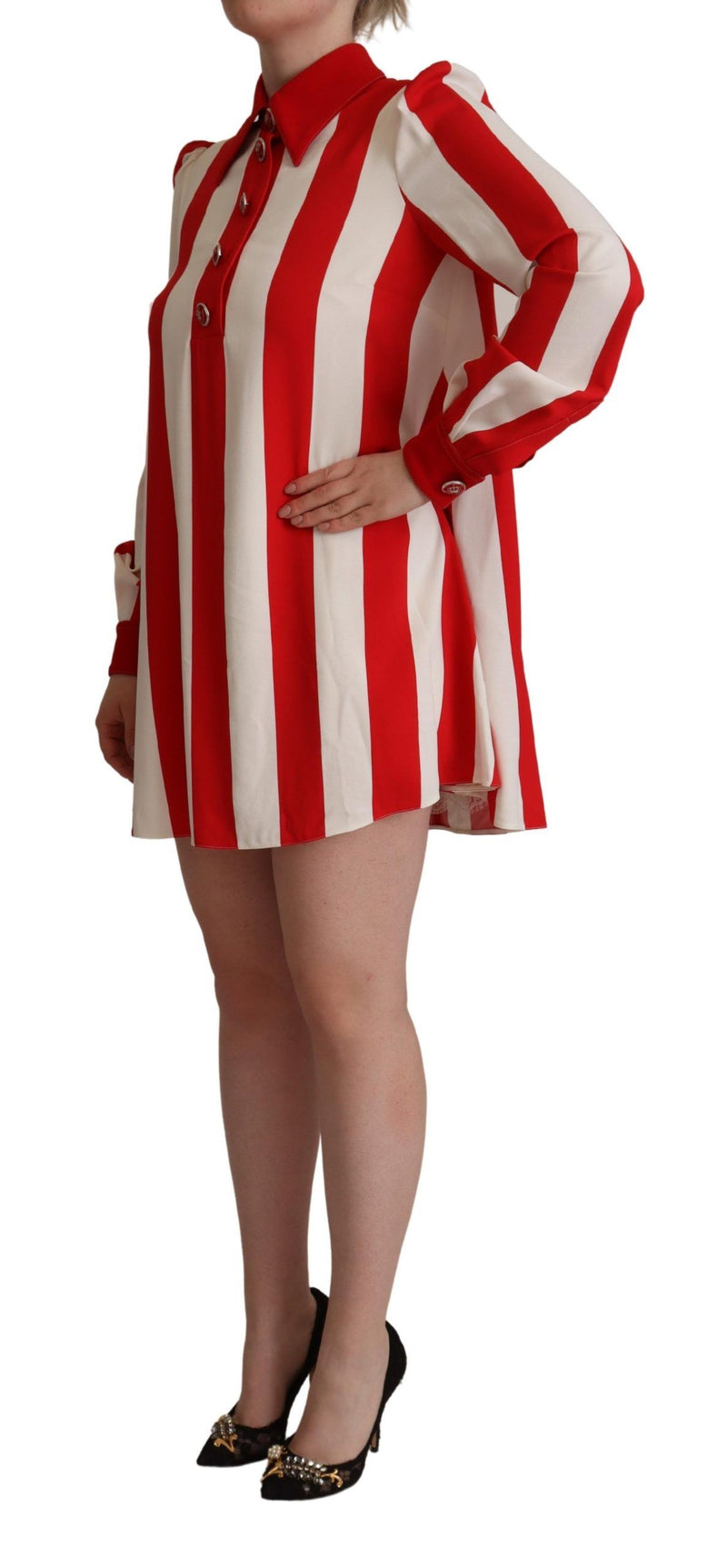 Robe Mini Chemise Rayée Rouge et Blanche Dolce & Gabbana