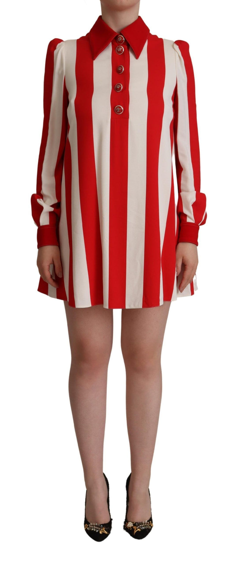 Robe Mini Chemise Rayée Rouge et Blanche Dolce & Gabbana