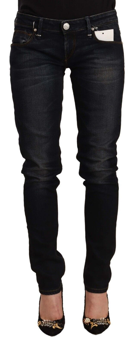 Jeans slim taille basse en coton noir délavé Acht