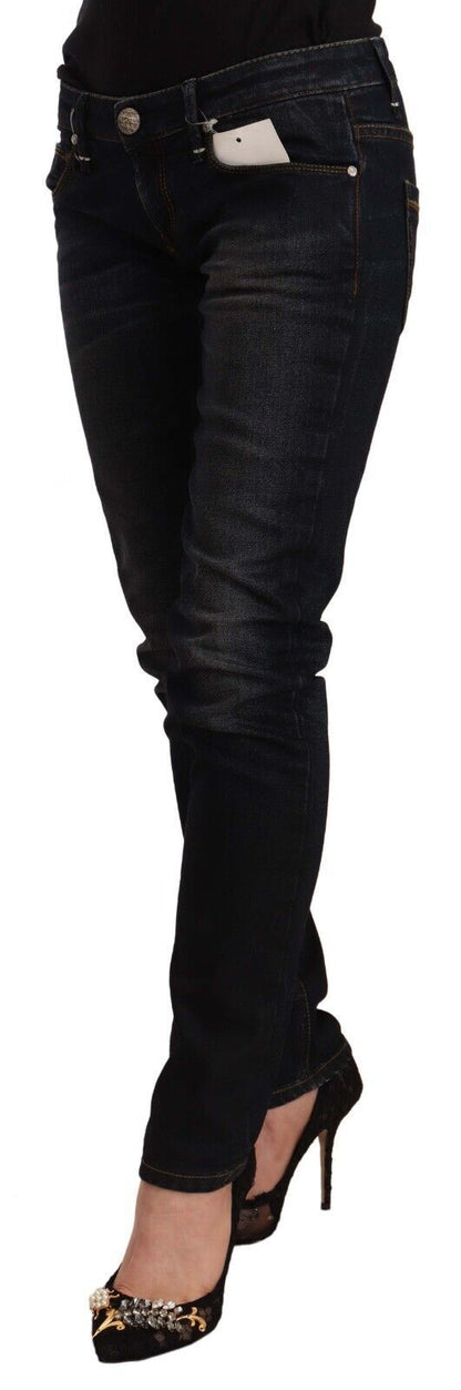 Jeans slim taille basse en coton noir délavé Acht