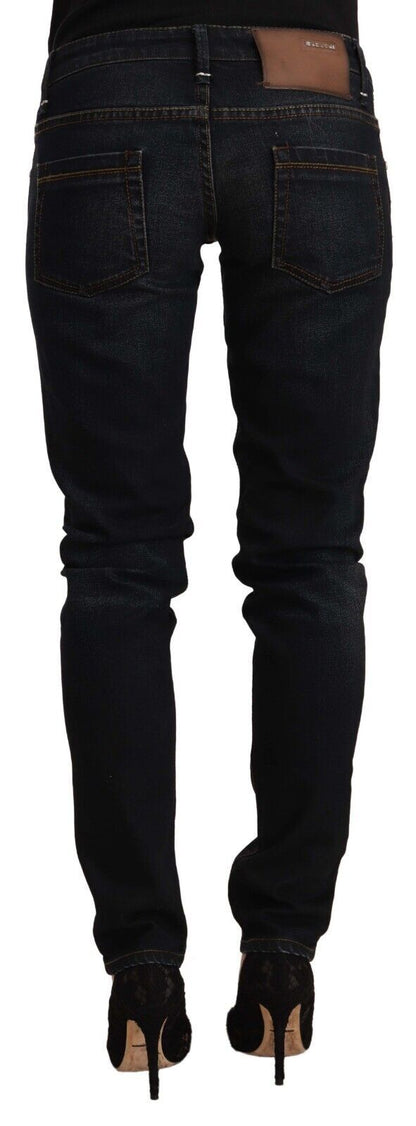 Jeans slim taille basse en coton noir délavé Acht