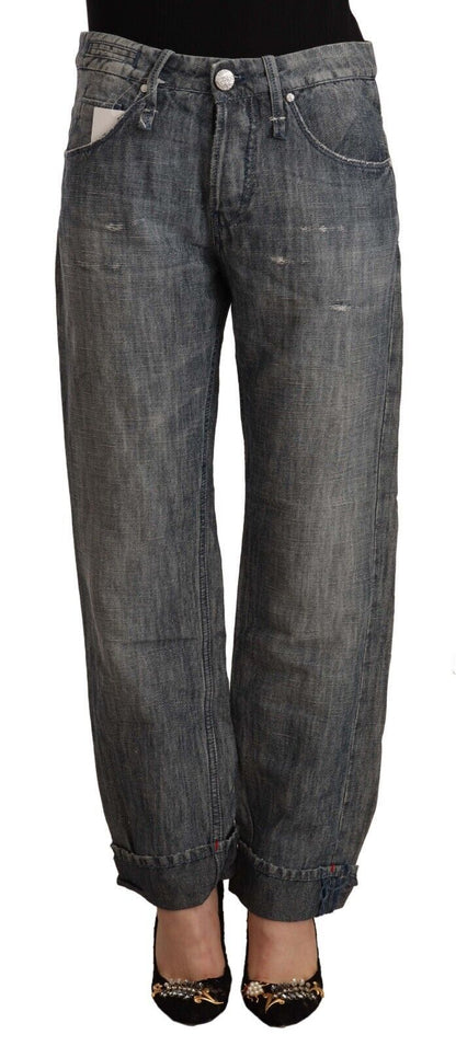 Jeans droit en lin délavé gris Acht, avec ourlet retroussé.
