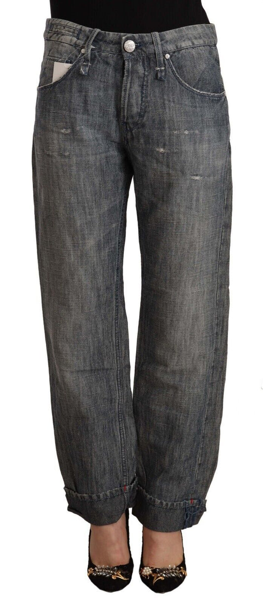 Jeans droit en lin délavé gris Acht, avec ourlet retroussé.