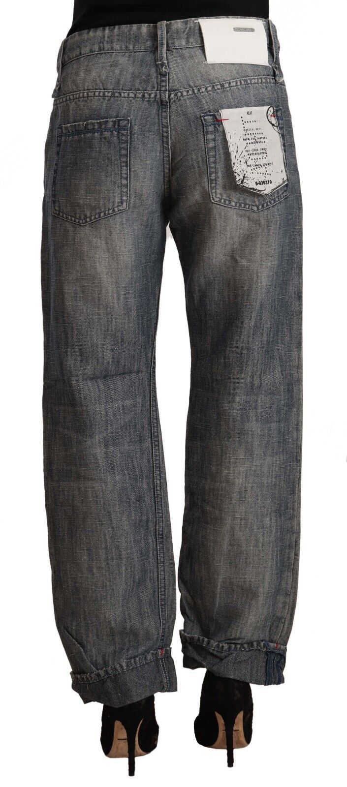 Jeans droit en lin délavé gris Acht, avec ourlet retroussé.
