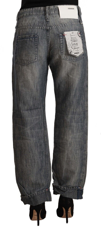 Jeans droit en lin délavé gris Acht, avec ourlet retroussé.
