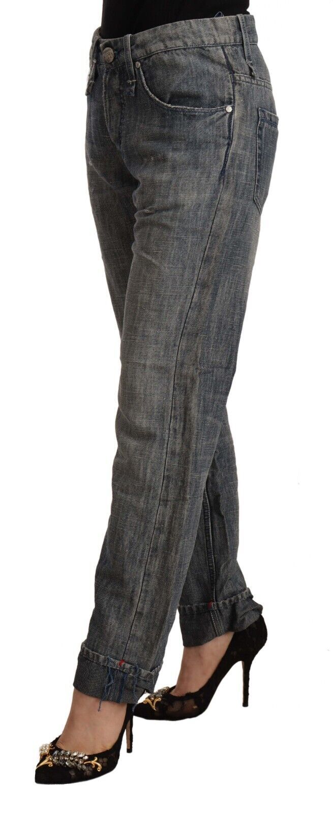 Jeans droit en lin délavé gris Acht, avec ourlet retroussé.