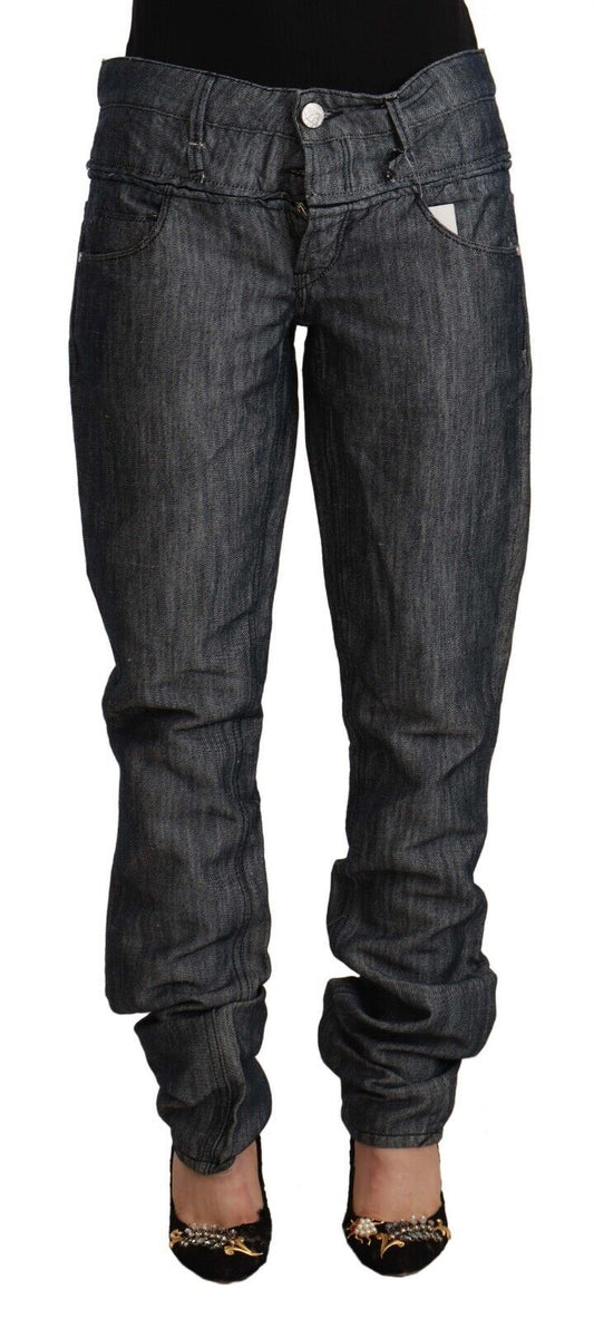 Jeans droit en lin et coton gris foncé à taille haute et large Acht