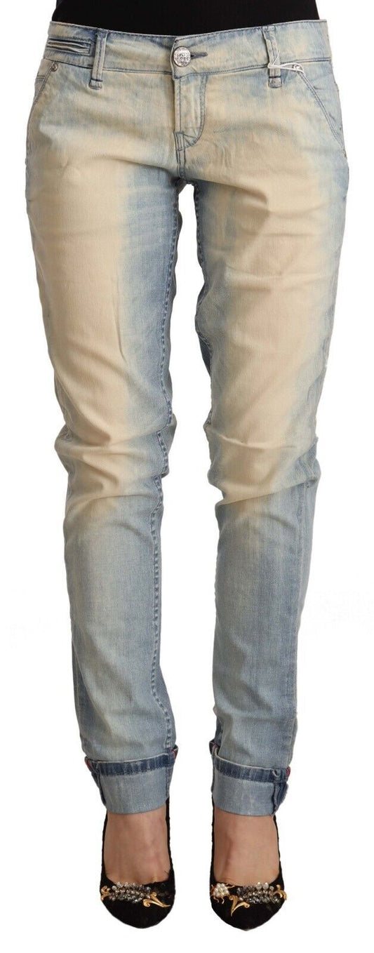 Jeans skinny en coton délavé bleu clair à taille basse Acht