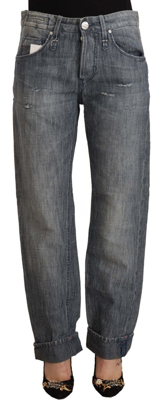 Jeans droit taille mi-hauteur, couleur gris lavé, avec revers aux chevilles, de la marque Acht.