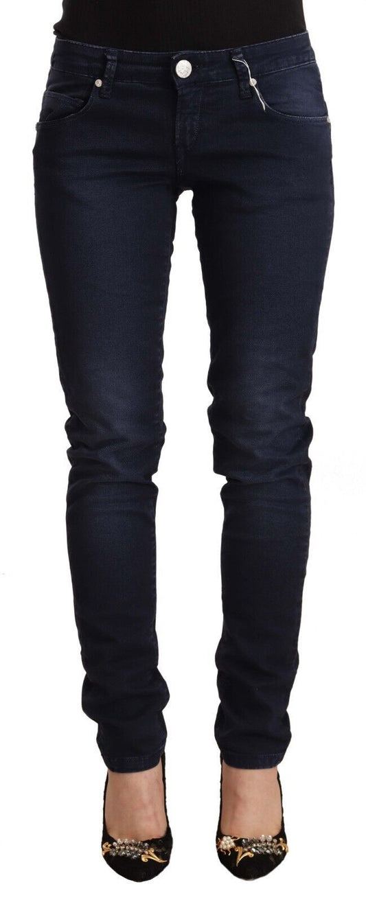 Jeans en coton délavé bleu, taille basse, coupe slim Acht
