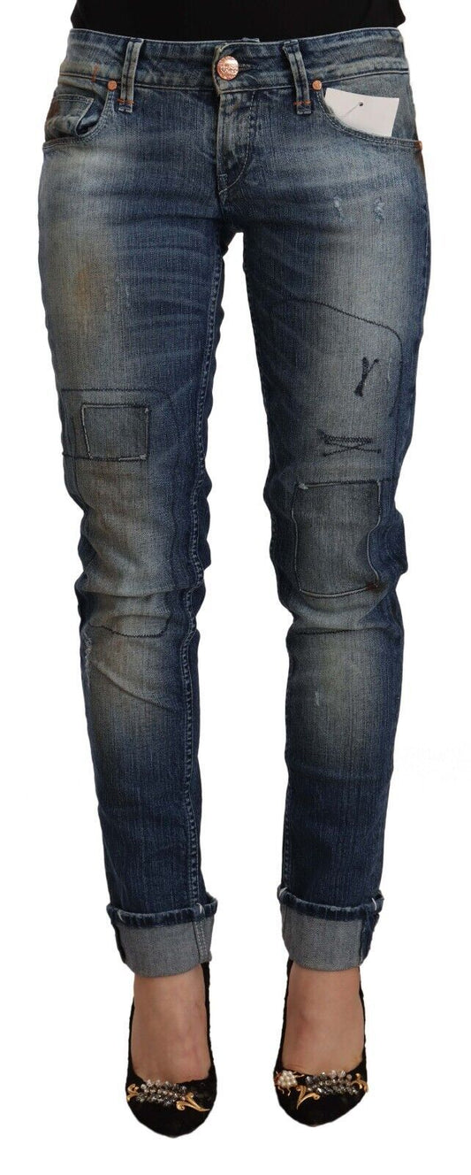 Jeans slim à taille basse, ourlet retroussé, effet lavé bleu, Acht.