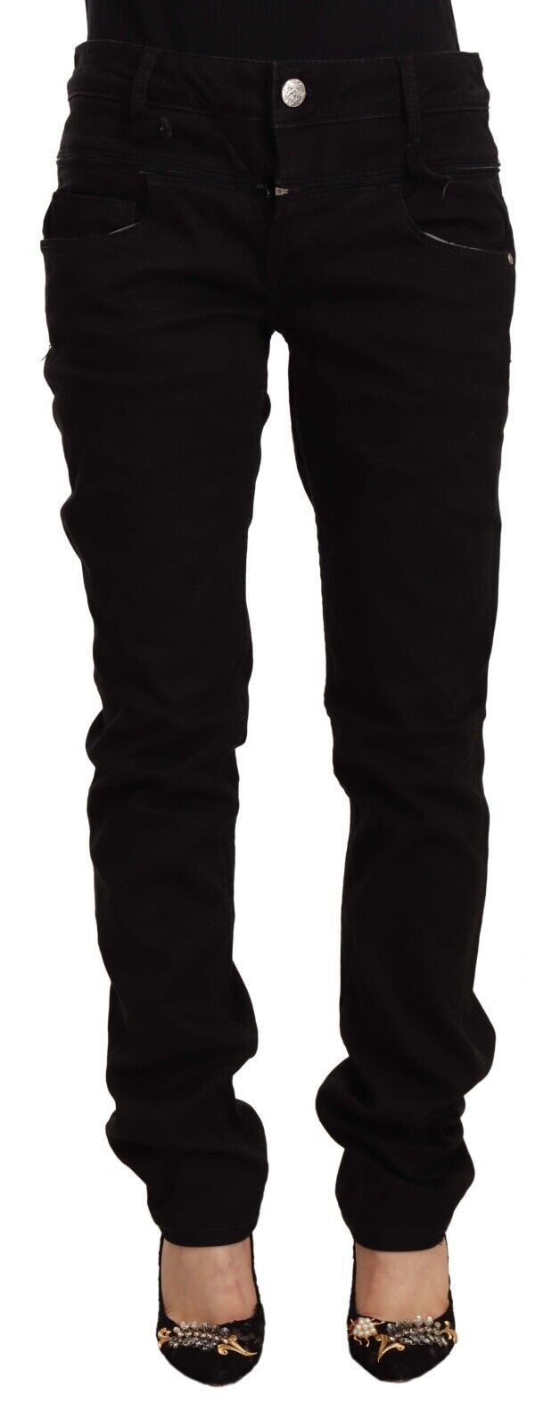 Jeans skinny en coton extensible, taille basse, noir, Acht.