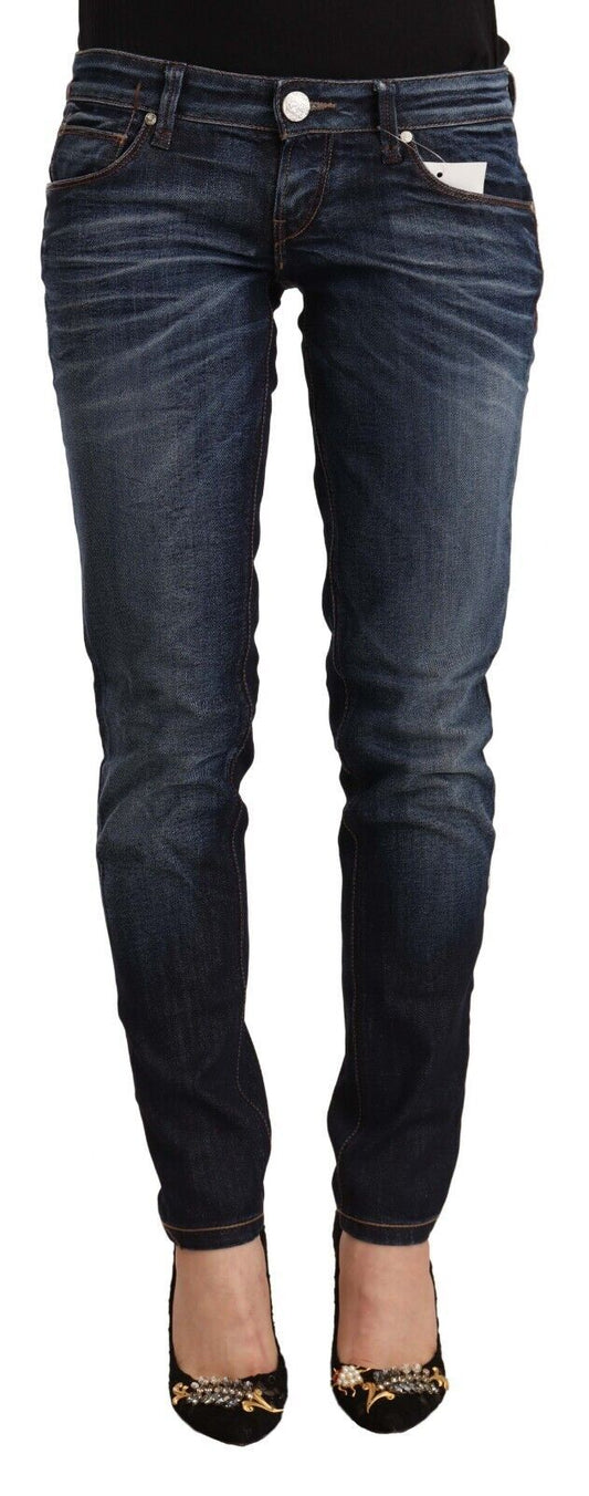Jeans skinny en coton délavé bleu à taille basse Acht