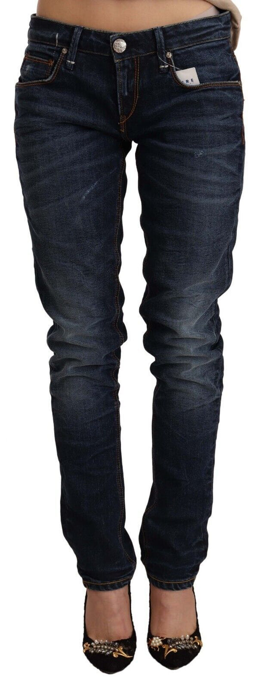 Jeans skinny en coton délavé bleu à taille basse Acht