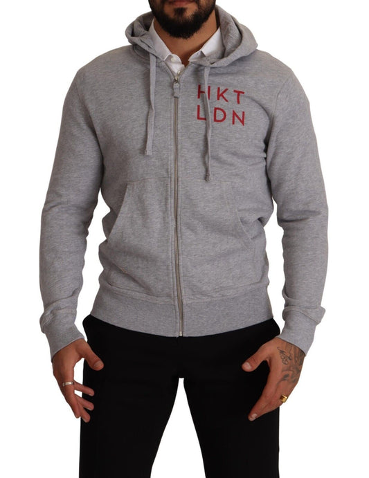 Pull en coton à capuche avec fermeture éclair intégrale Hackett, gris.
