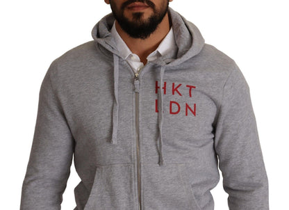 Pull en coton à capuche avec fermeture éclair intégrale Hackett, gris.