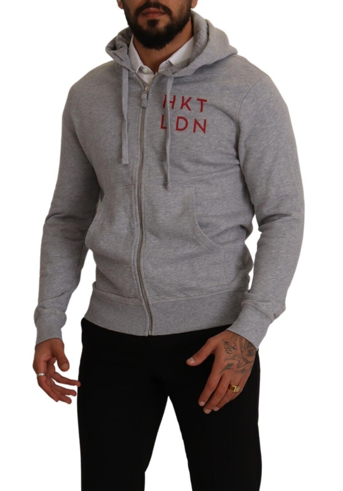 Pull en coton à capuche avec fermeture éclair intégrale Hackett, gris.