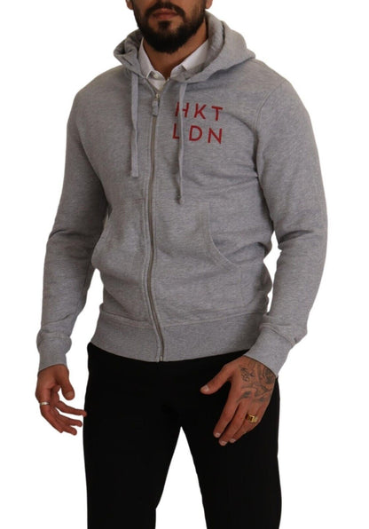Pull en coton à capuche avec fermeture éclair intégrale Hackett, gris.