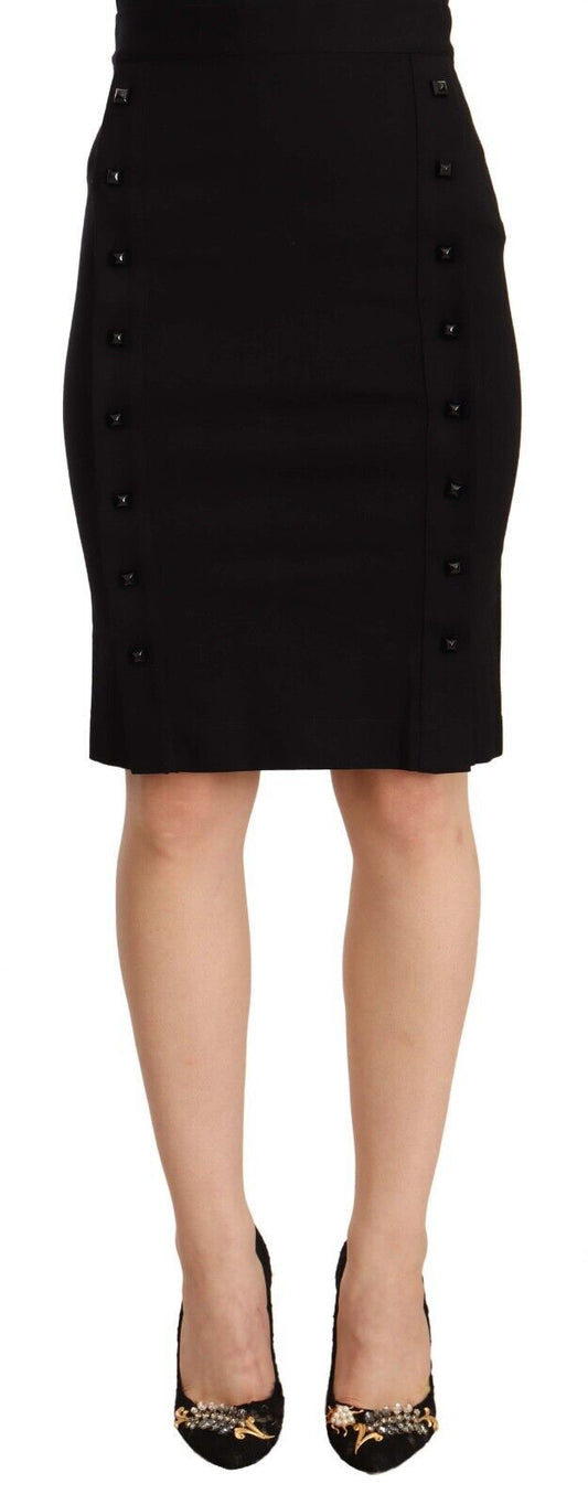 Jupe crayon noire taille haute en viscose, longueur genou, de GF Ferre.