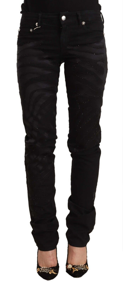 Just Cavalli zwarte skinny jeans met versieringen en een middelhoge taille.