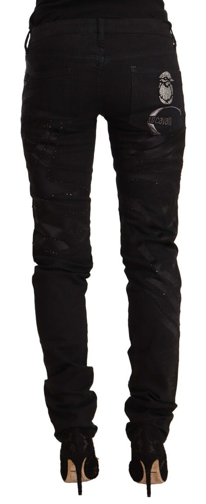 Just Cavalli zwarte skinny jeans met versieringen en een middelhoge taille.